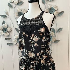 BLOOMCHIC Romper Black & Pink Floral Print Fabric Sz 14/16 NWT